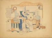 Le Corbusier, "Nature morte puriste-Étude pour le tableau 'Nature morte aux nombreux objets'", 1923 lápices de colores sobre papel 27,7 x 38,5 cm