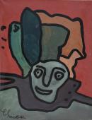 Gaston Chaissac "Portrait au visage vert" 1959 oli sobre paper sobre tela 64 x 49 cm