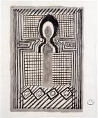 M.Ángeles Ortiz, "Misteriosa Alhambra (Arco Árabe)", c.1975 ink and pencil on paper 34,3 x 28,4 cm.