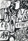 Jean Dubuffet, "Site avec 21 personnages", 1980 ink on paper 51 x 35 cm.