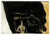 Joan Rabascall, "Sin título (Serie 'Essai sur une Psychologie Collective')", 1966 collage y pintura acrílica sobre tela 16 x 24 cm