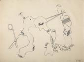 Jaume Sans, "Dibuix preparatori de l'obra 'El benefactor trompeta'", 1933 llapis sobre paper 31 x 41,5 cm