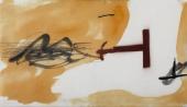Antoni Tàpies, "Maqueta de la coberta del catàleg de l'exposició Tàpies. Foundation Du Chateau de Jau", 1981 pintura, vernís, llapis gras i llapis sobre paper 25,5 x 44,3 cm