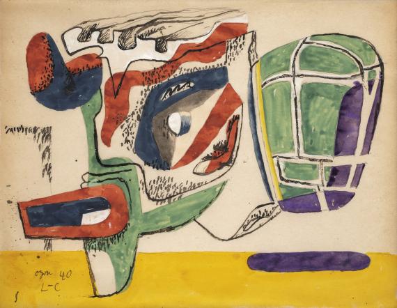 Le Corbusier, "Tête de taureau et galet", 1940 gouache y tinta sobre papel 21,3 x 27,4 cm